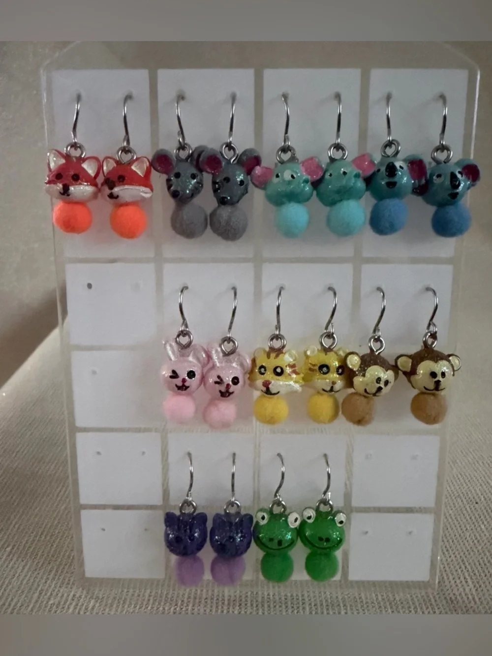Nine Pair Cute Animal Pom Pom Earrings for Kids - Multicolor